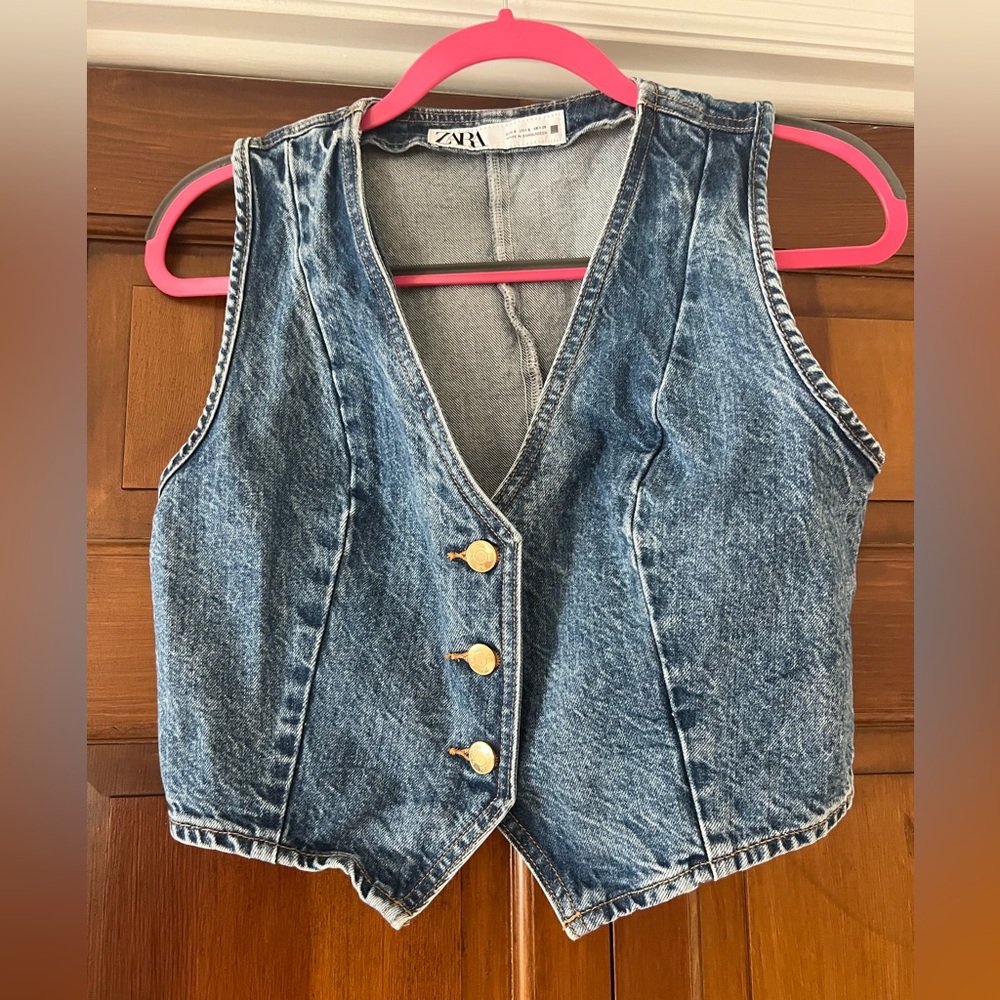 Zara Cropped Denim Vest, Medium Wash, Size Small